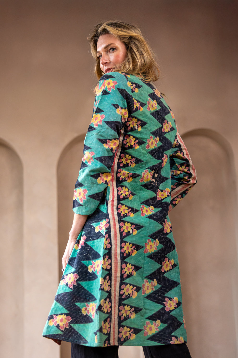Hira Kimono- Vintage Kantha Coat - Seafoam - S