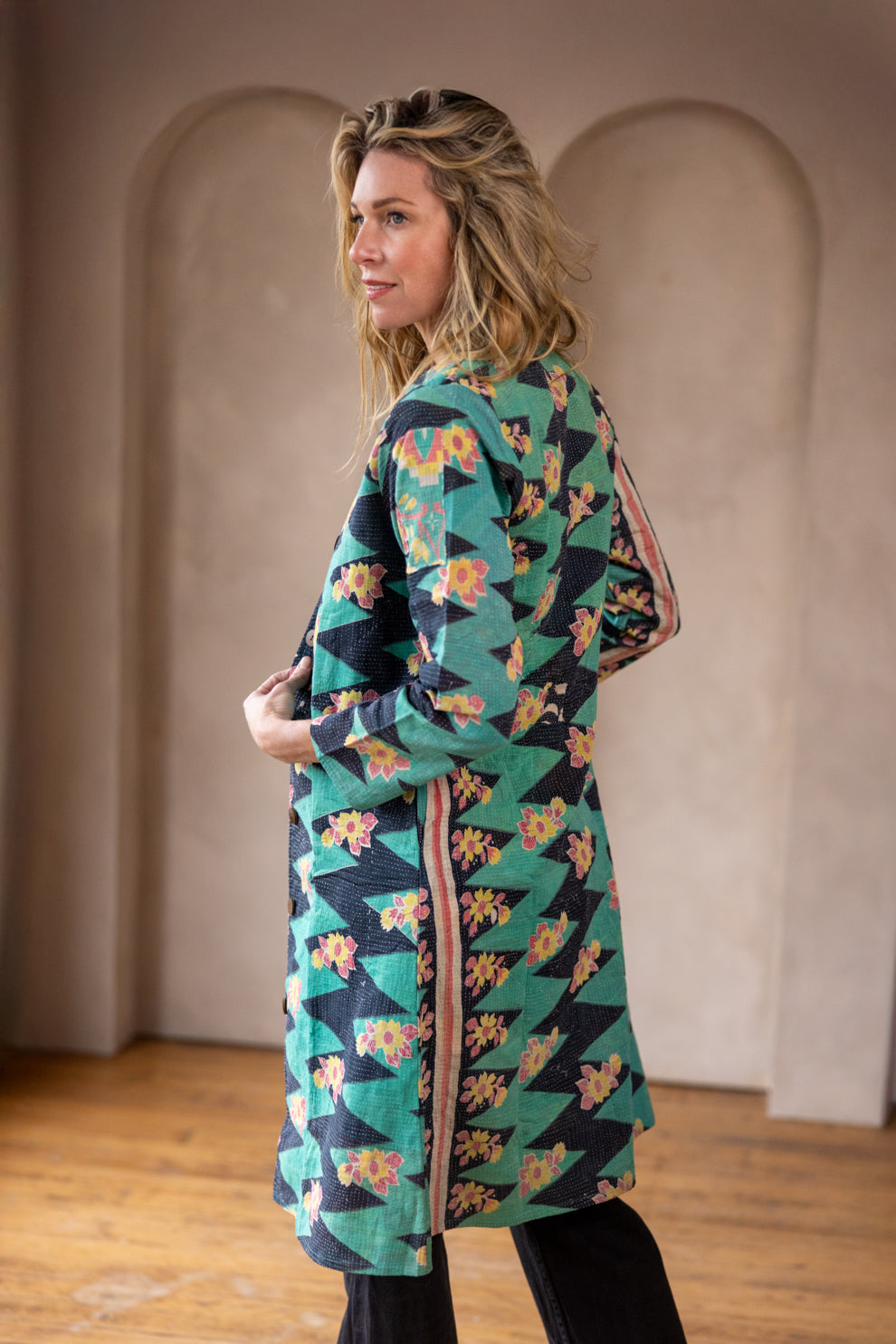 Hira Kimono- Vintage Kantha Coat - Seafoam - S