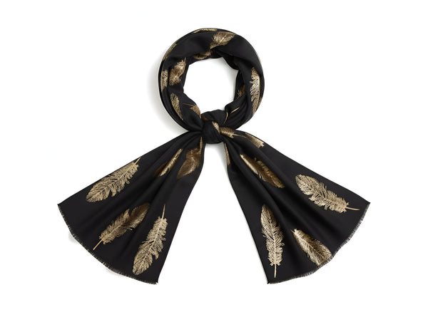 Cashmere Scarf - Black Feather