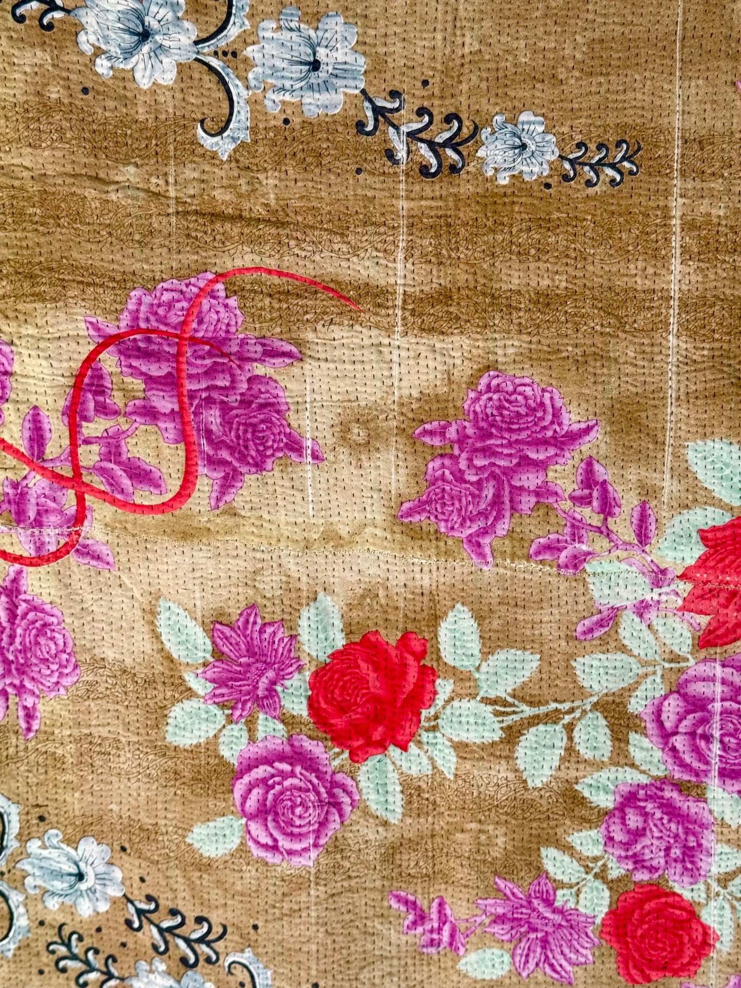 Rosewood Bloom Vintage Kantha Throw