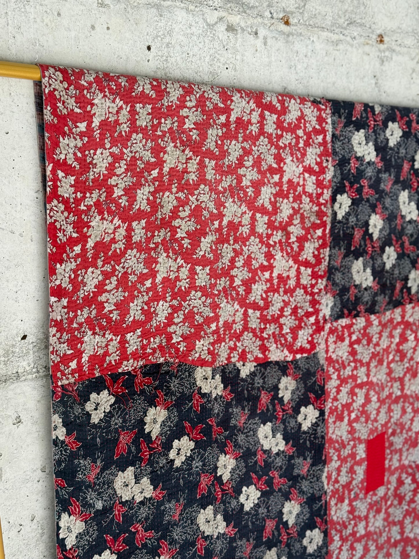 Crimson Petal Vintage Kantha Throw