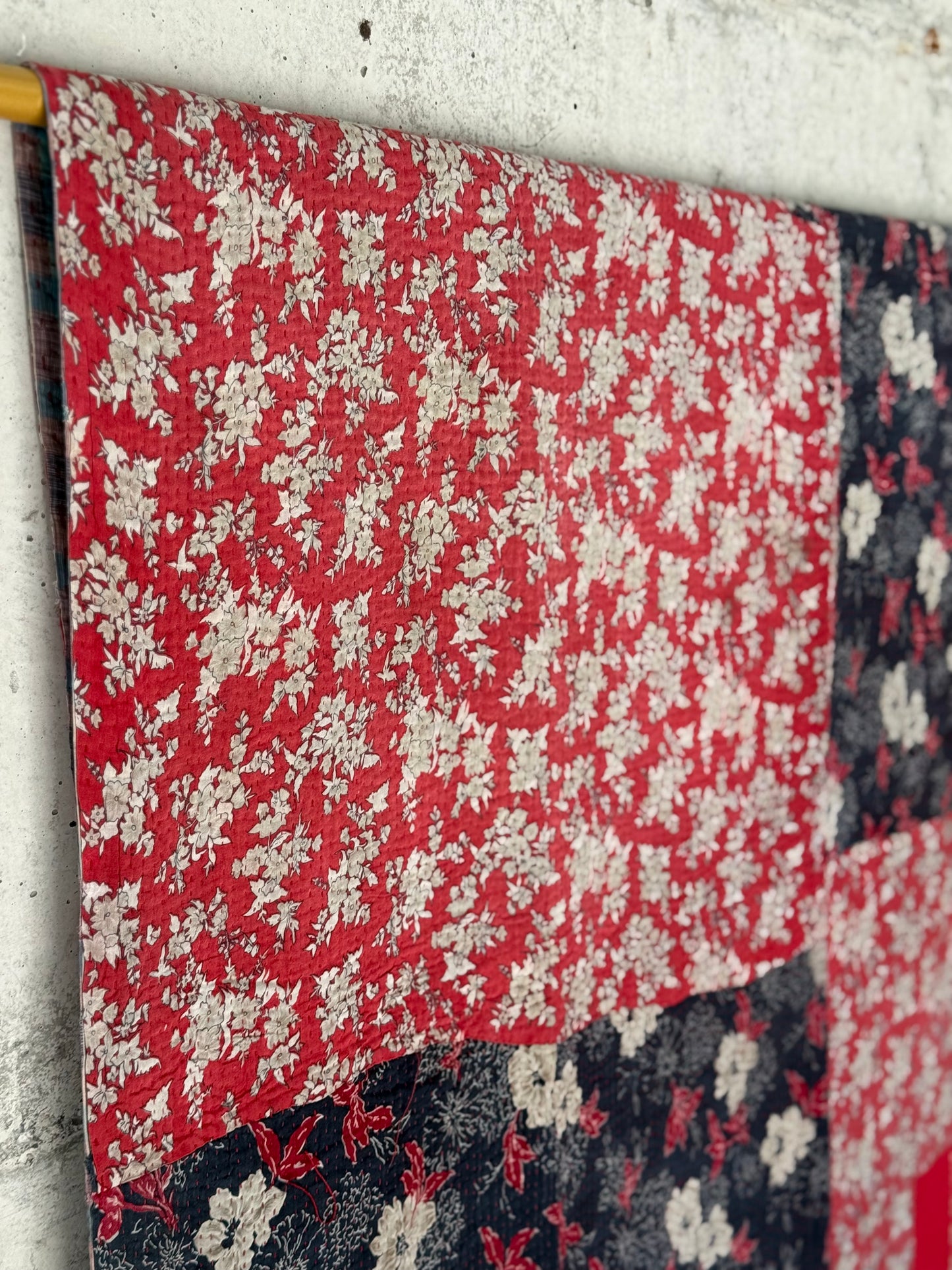 Crimson Petal Vintage Kantha Throw