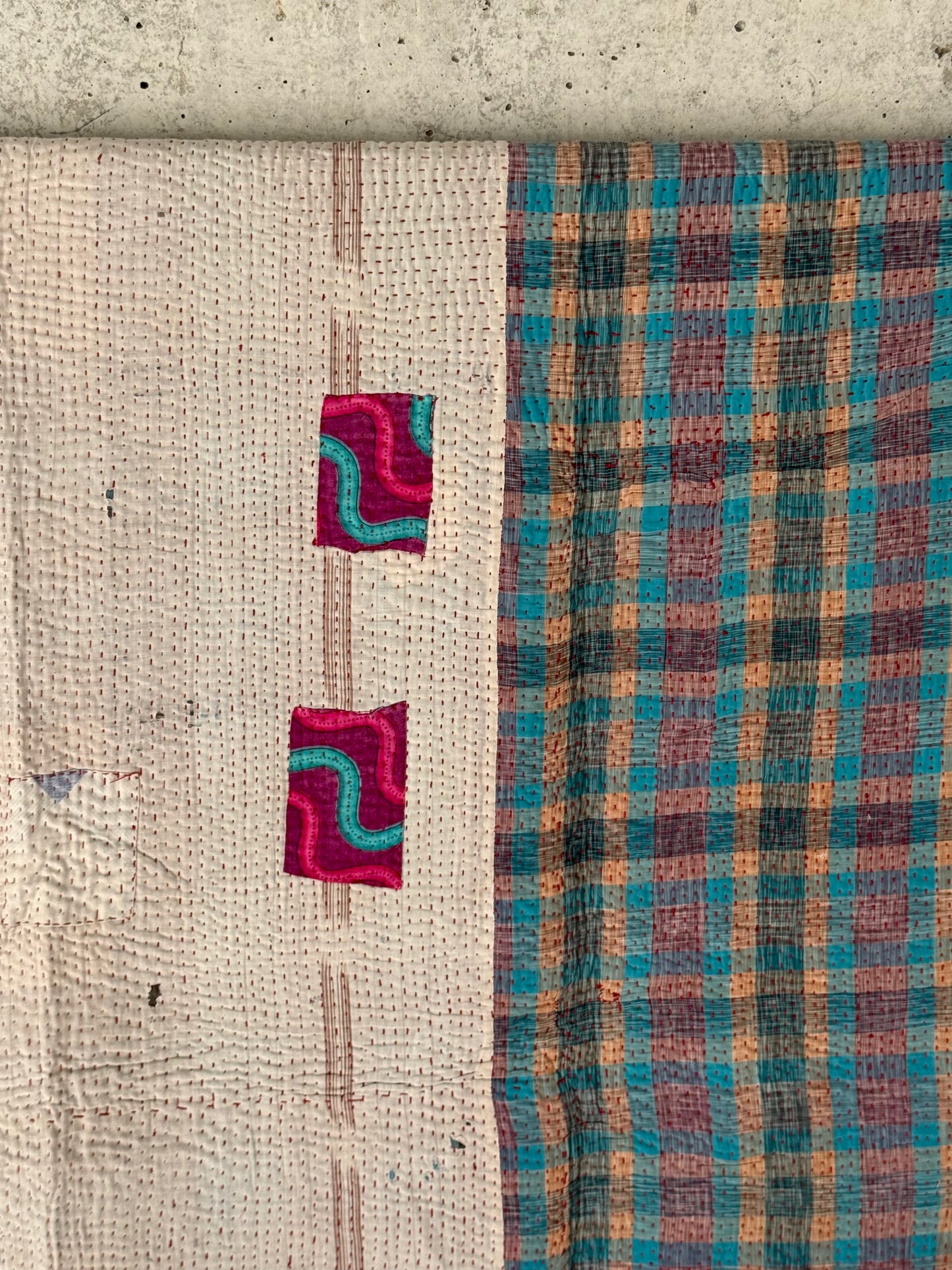 Crimson Petal Vintage Kantha Throw