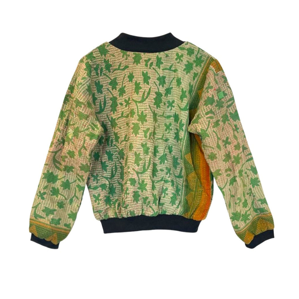 Nadia Bomber Jacket | Vintage Kantha - Green Leaves (M)