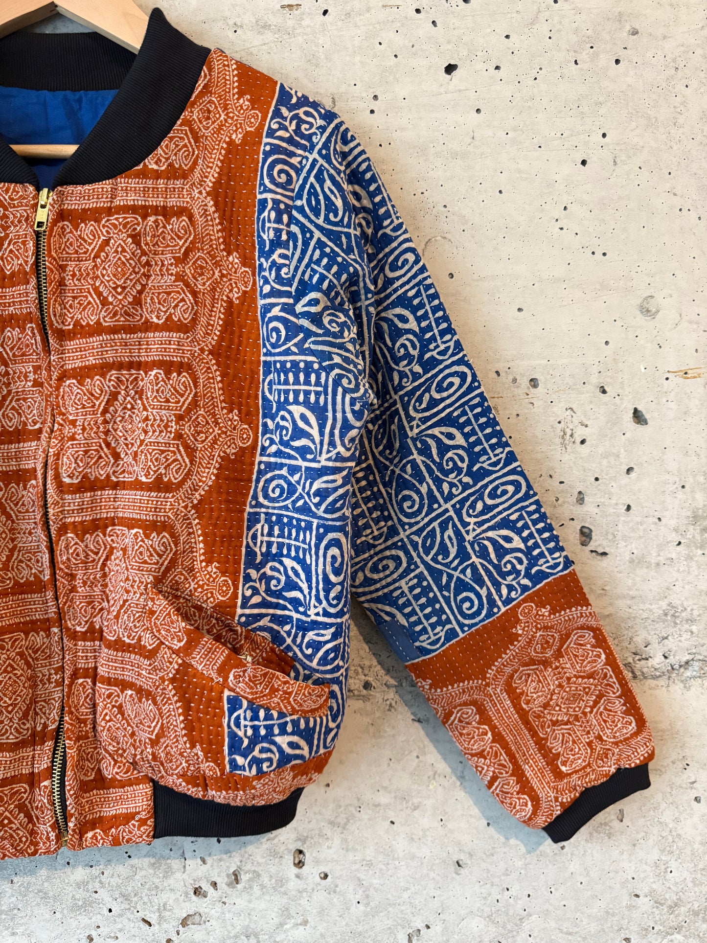Nadia Kantha Bomber Jacket – Indigo Horizon