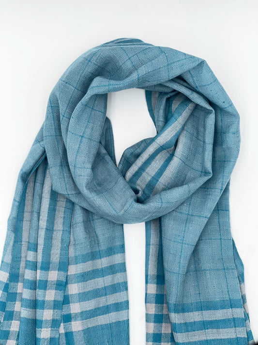 Handwoven 100% Pure Pashmina - Blue Stripes