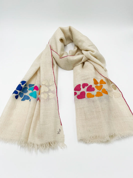 Handwoven 100% Pashmina - Hearts Embroidery