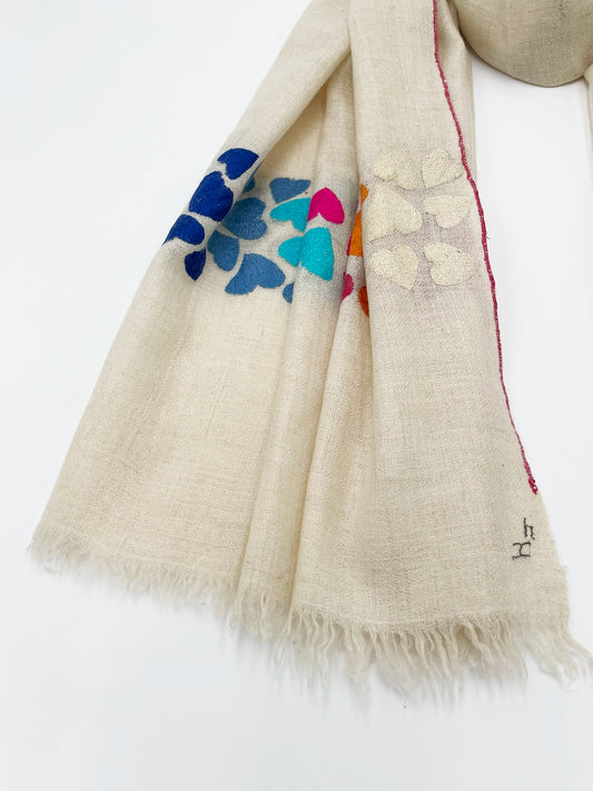 Handwoven 100% Pashmina - Hearts Embroidery