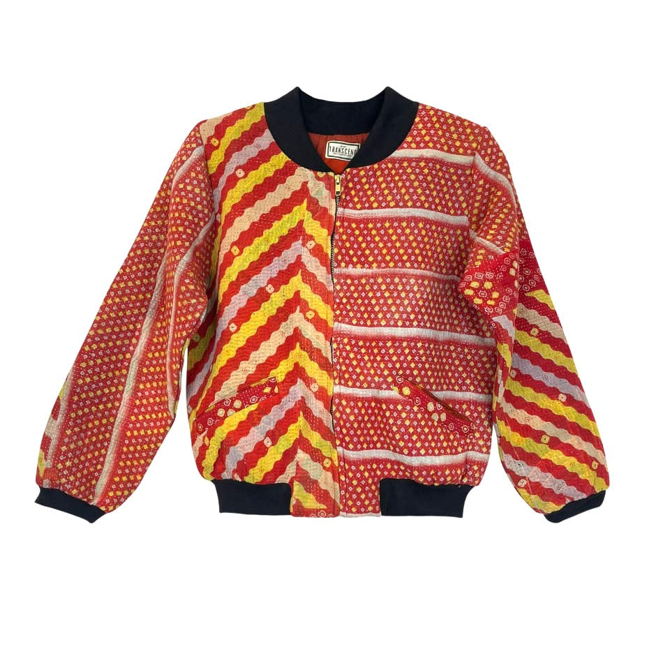 Nadia Bomber Jacket | Vintage Kantha - Red Yellow (M)