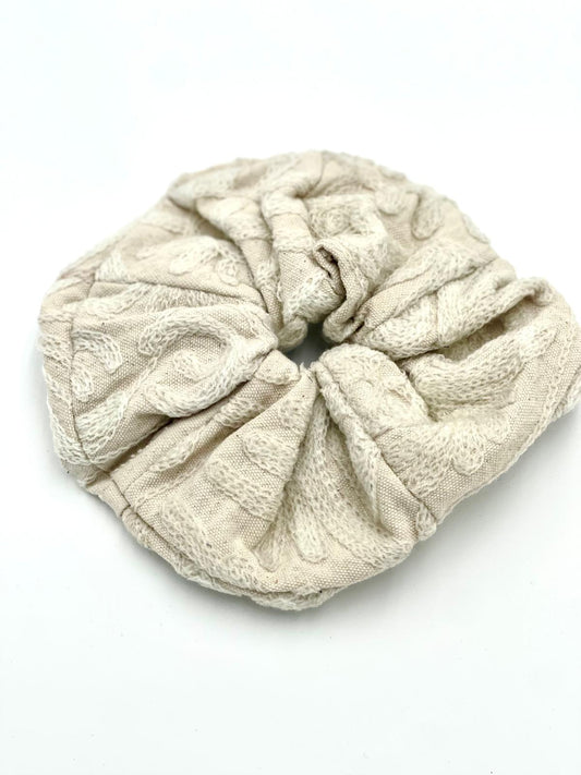 Embroidered Oversized Scrunchie - White on White Embroidery