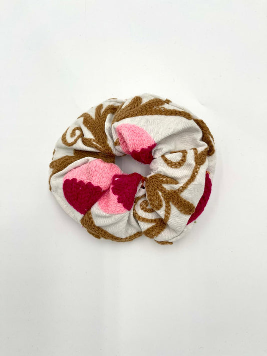 Embroidered Oversized Scrunchie - Pink Embroidery