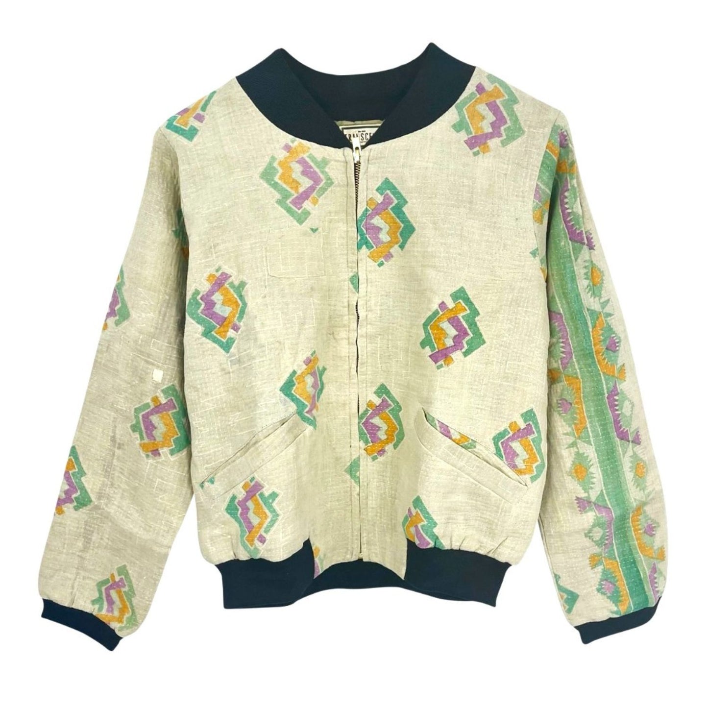 Nadia Bomber Jacket | Vintage Kantha - Light Grey Green (S)