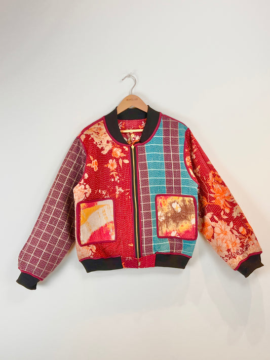 Sophia Reversible Kantha Bomber - Festive Floral - XXL