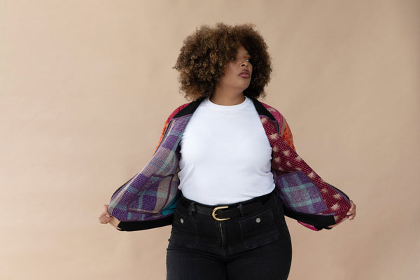 Anjali Reversible Kantha Bomber - XL — reversible side, front