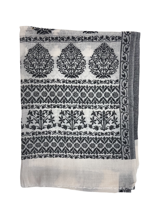 Cashmere Scarf - Black & White Kani Floral