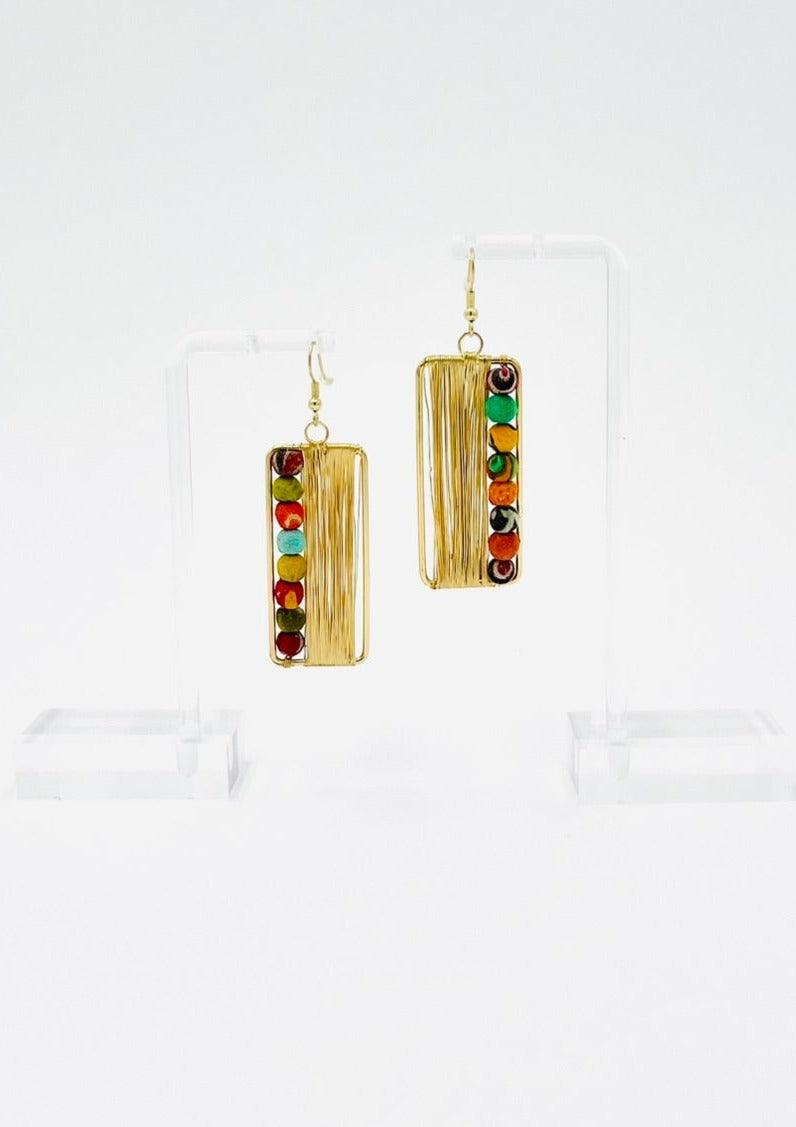 Fair Trade Abacus Earrings with Upcycled Cotton Fabric - Transcend