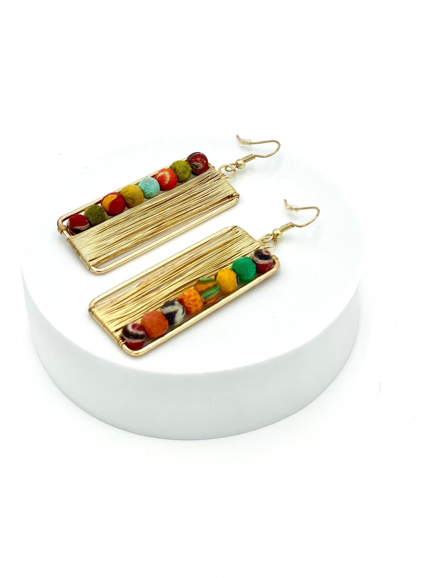 Fair Trade Abacus Earrings with Upcycled Cotton Fabric - Transcend