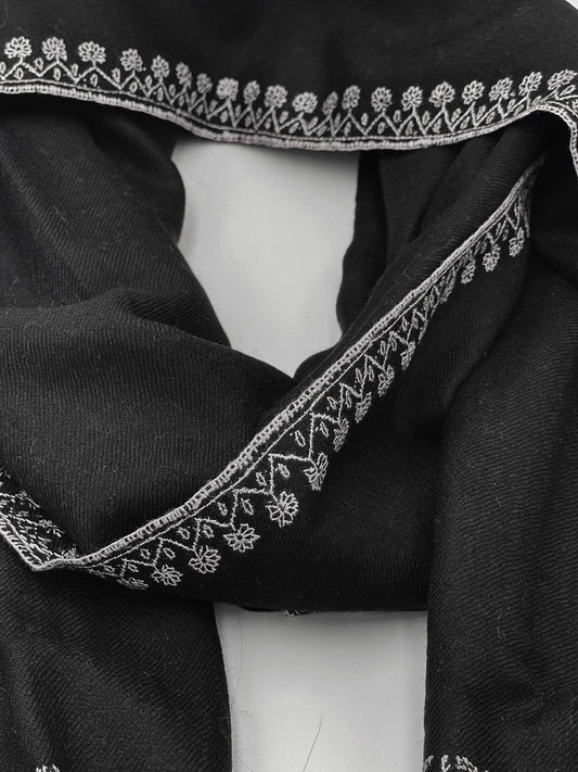 Handwoven 100% Pashmina - BLACK WITH PASTEL EMBROIDERY - Transcend