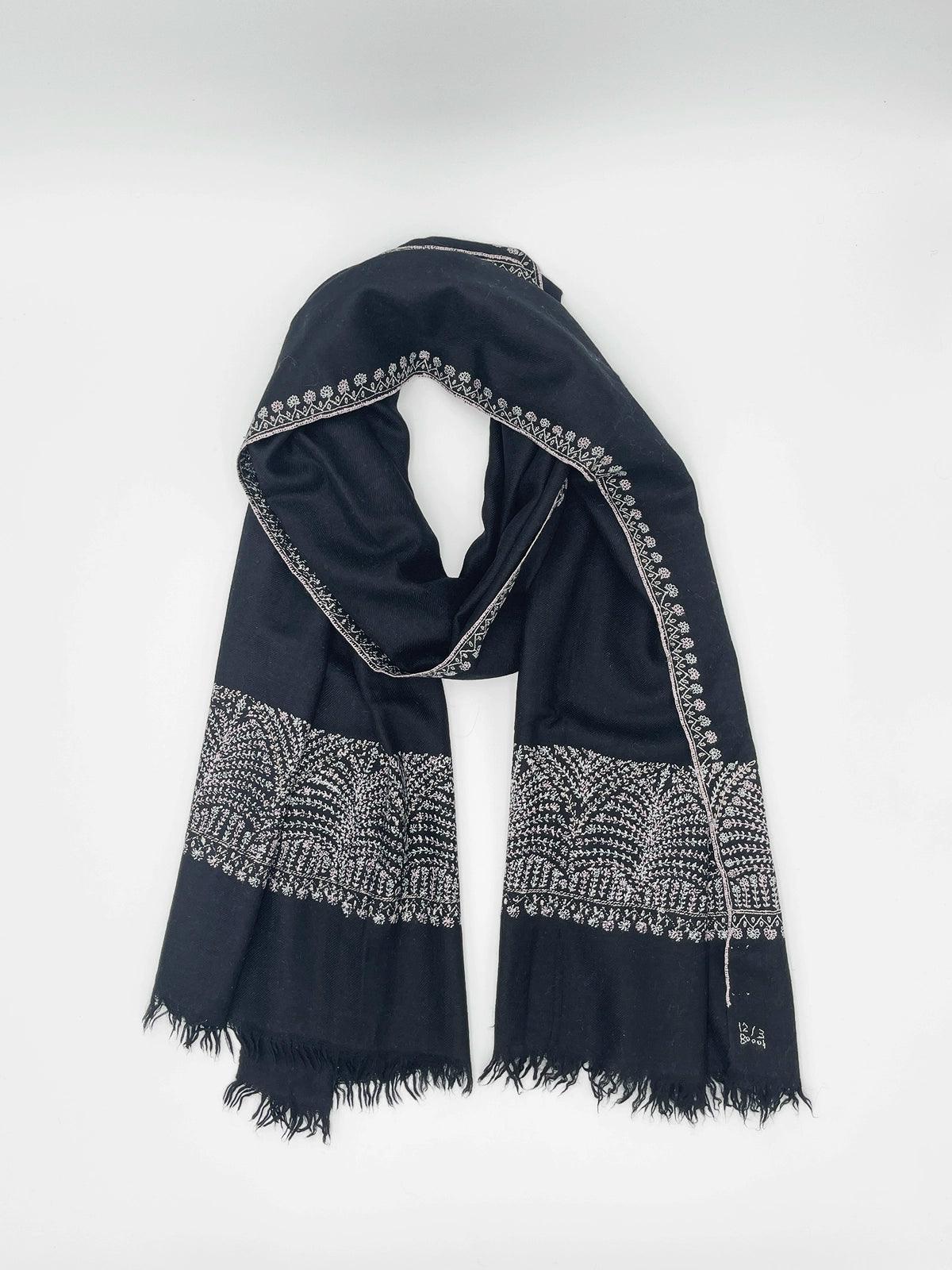Handwoven 100% Pashmina - BLACK WITH PASTEL EMBROIDERY - Transcend