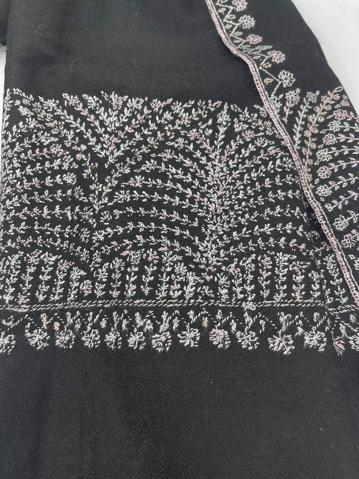 Handwoven 100% Pashmina - BLACK WITH PASTEL EMBROIDERY - Transcend