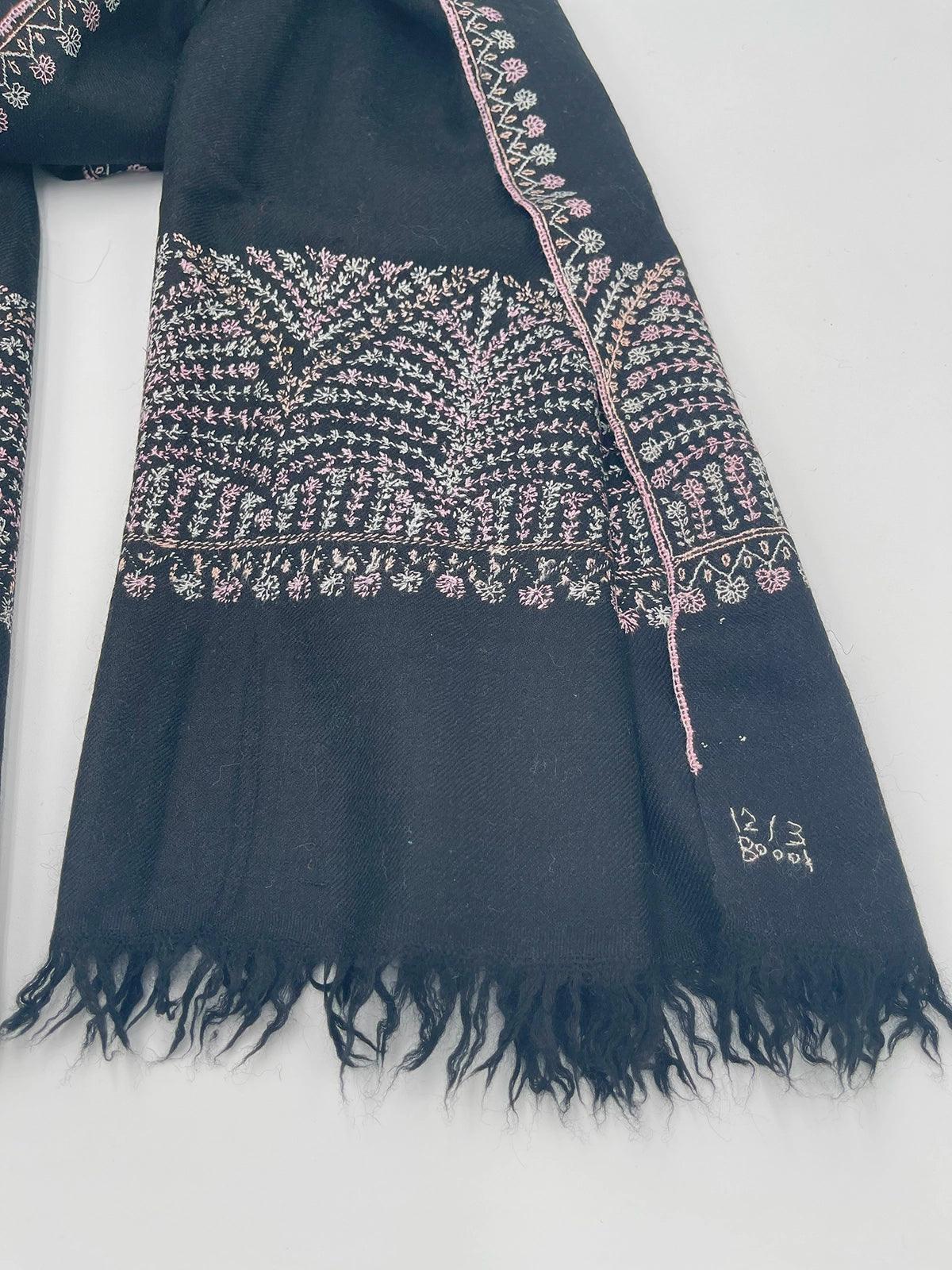 Handwoven 100% Pashmina - BLACK WITH PASTEL EMBROIDERY - Transcend