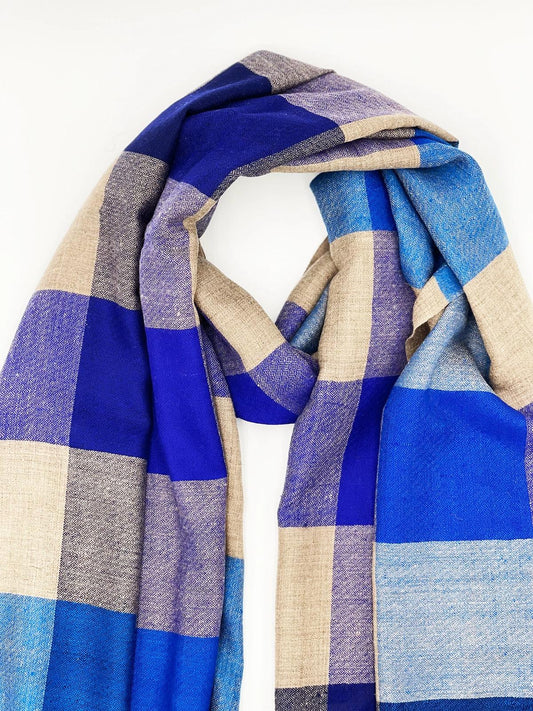 Handwoven 100% Pure Pashmina - BLUE CHECKS - Transcend