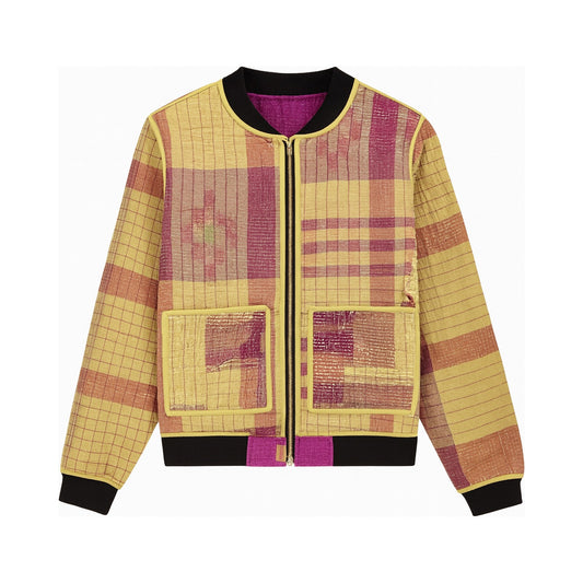 MEN'S Reversible Kantha Bomber - Isar - S — reversible side front, flat product shot on white