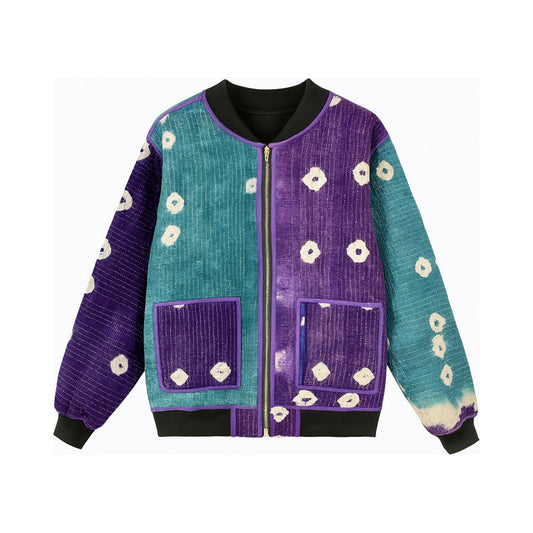 MEN'S Reversible Kantha Bomber - Khalid- L — reversible side front, flat product shot on white