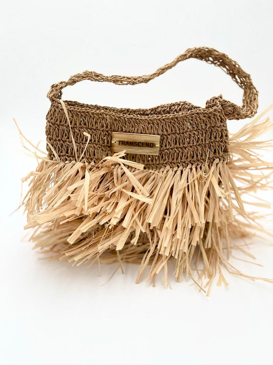 Kiki | Handwoven Natural Raffia Fringe Tote Hand Bag - Transcend