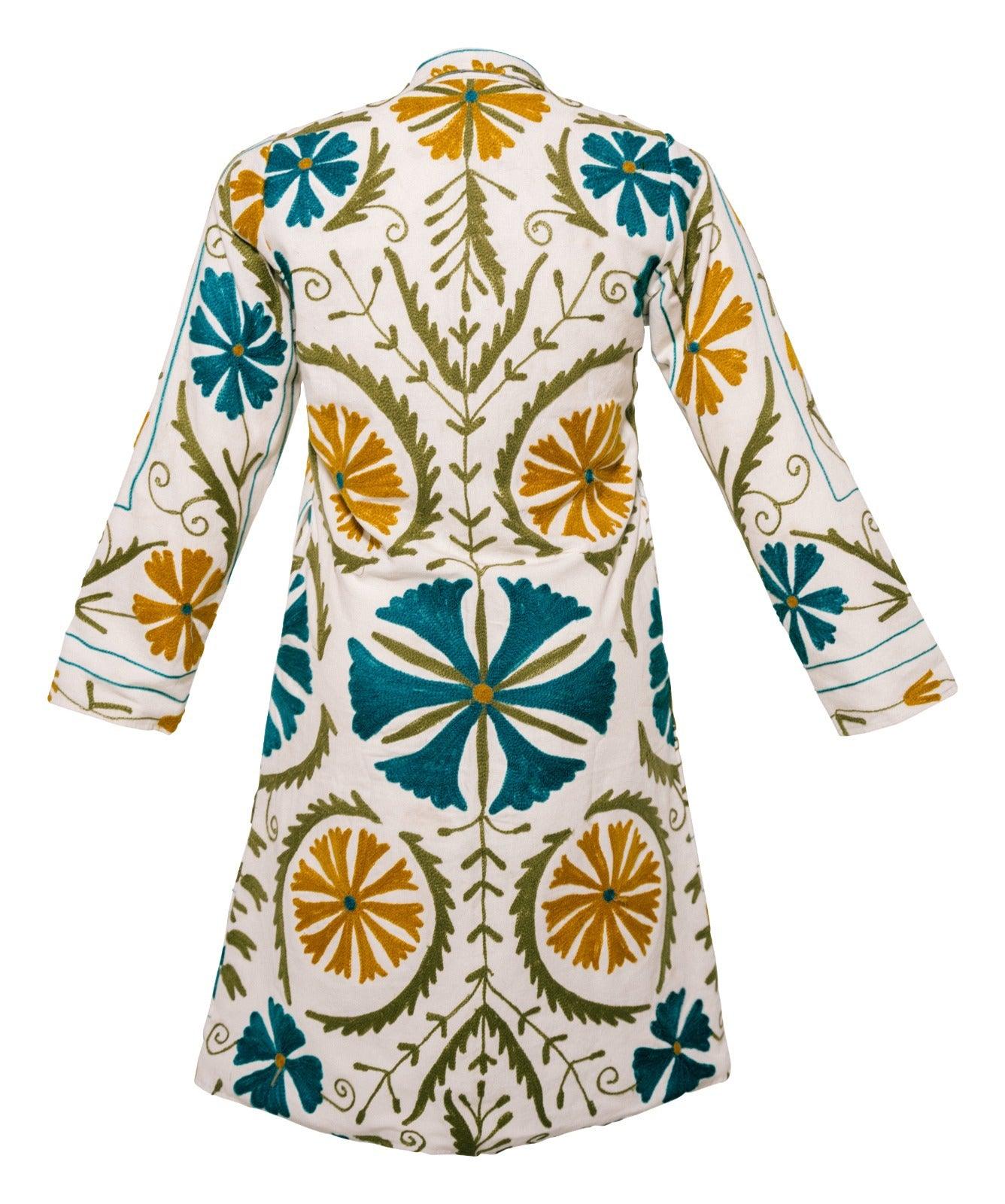 MALIKA COAT - Suzani Embroidery WHITE WITH MULTI COLOR EMB - MEDIUM - Transcend