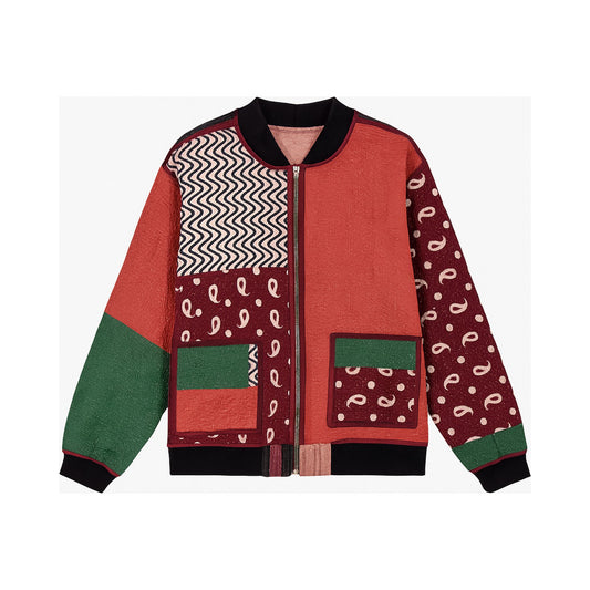 MEN'S Reversible Kantha Bomber - Naim - L — reversible side front, flat product shot on white