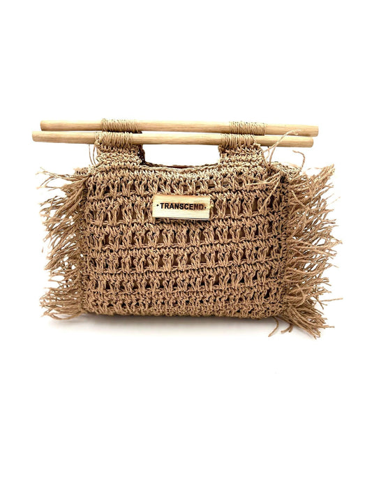 NISA | Handwoven Rectangular Raffia Hand Bag with Wooden Handles - Transcend