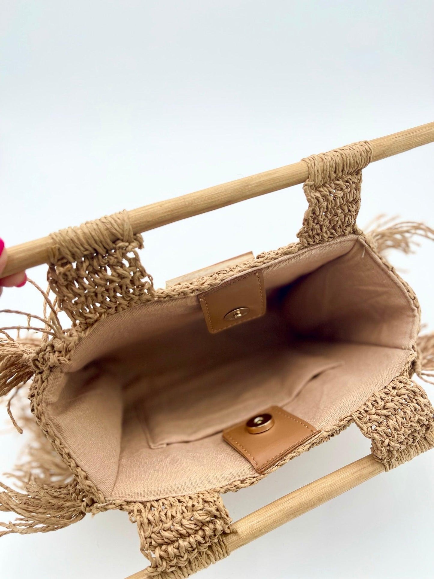 NISA | Handwoven Rectangular Raffia Hand Bag with Wooden Handles - Transcend