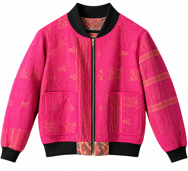 Saira Reversible Kantha Bomber - M — reversible side, front