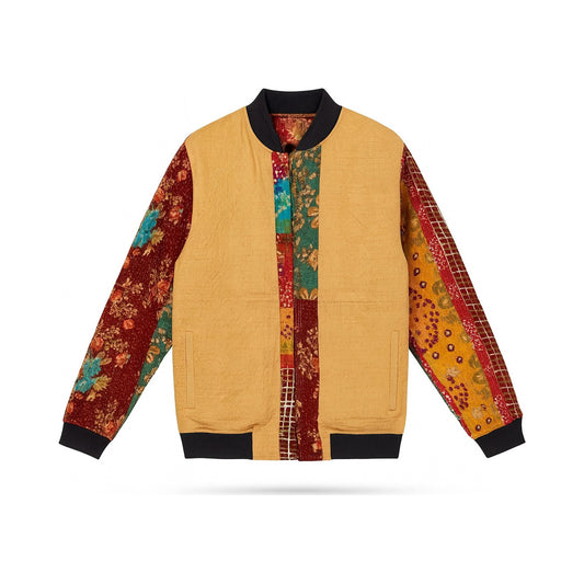 MEN'S Reversible Kantha Bomber - Sami - M — reversible side front, flat product shot on white