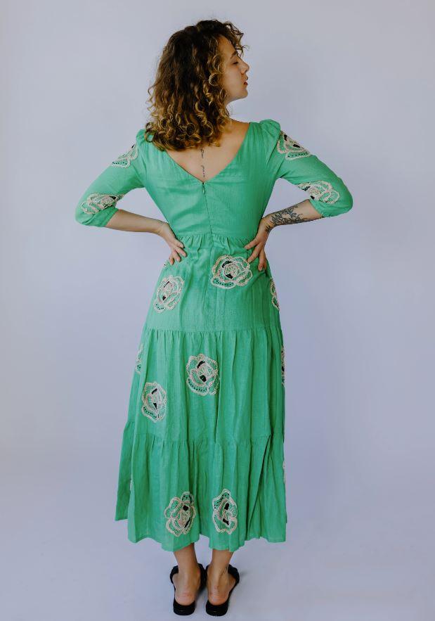 Tiered Maxi Dress with Rose Embroidery - Transcend