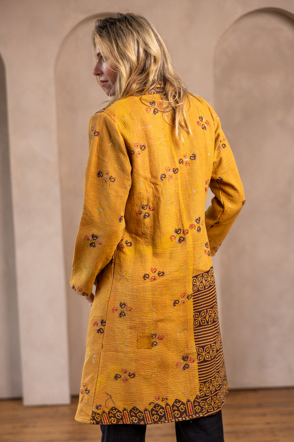 HIRA COAT - Vintage Kantha Coat - Yellow - M