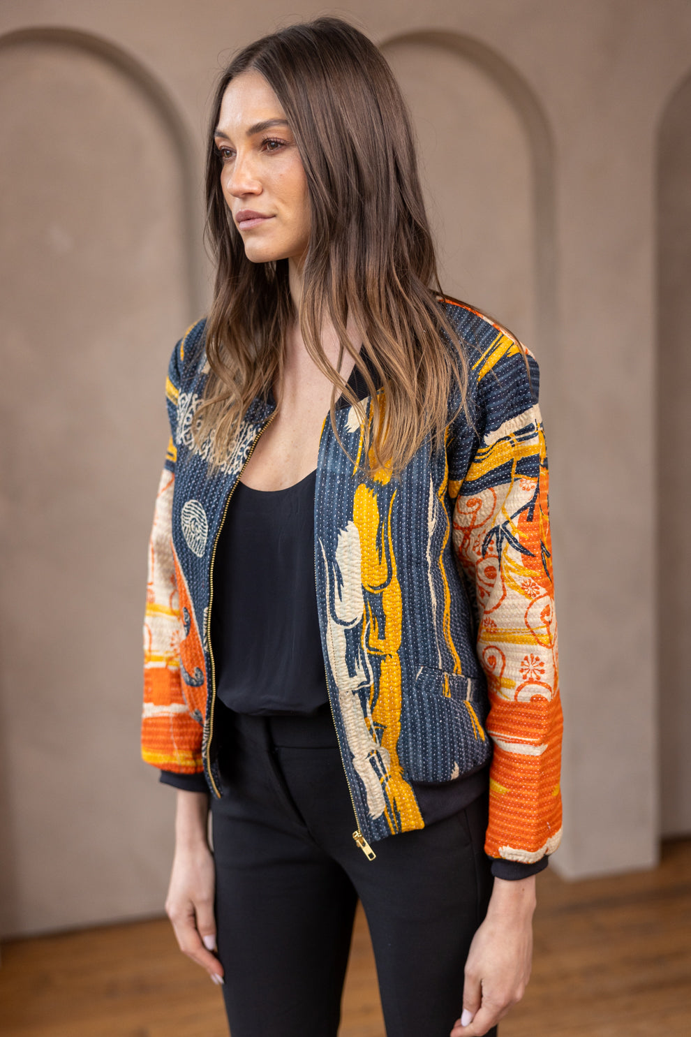 Nadia Bomber Jacket  | Vintage Kantha - Midnight Sun (M)