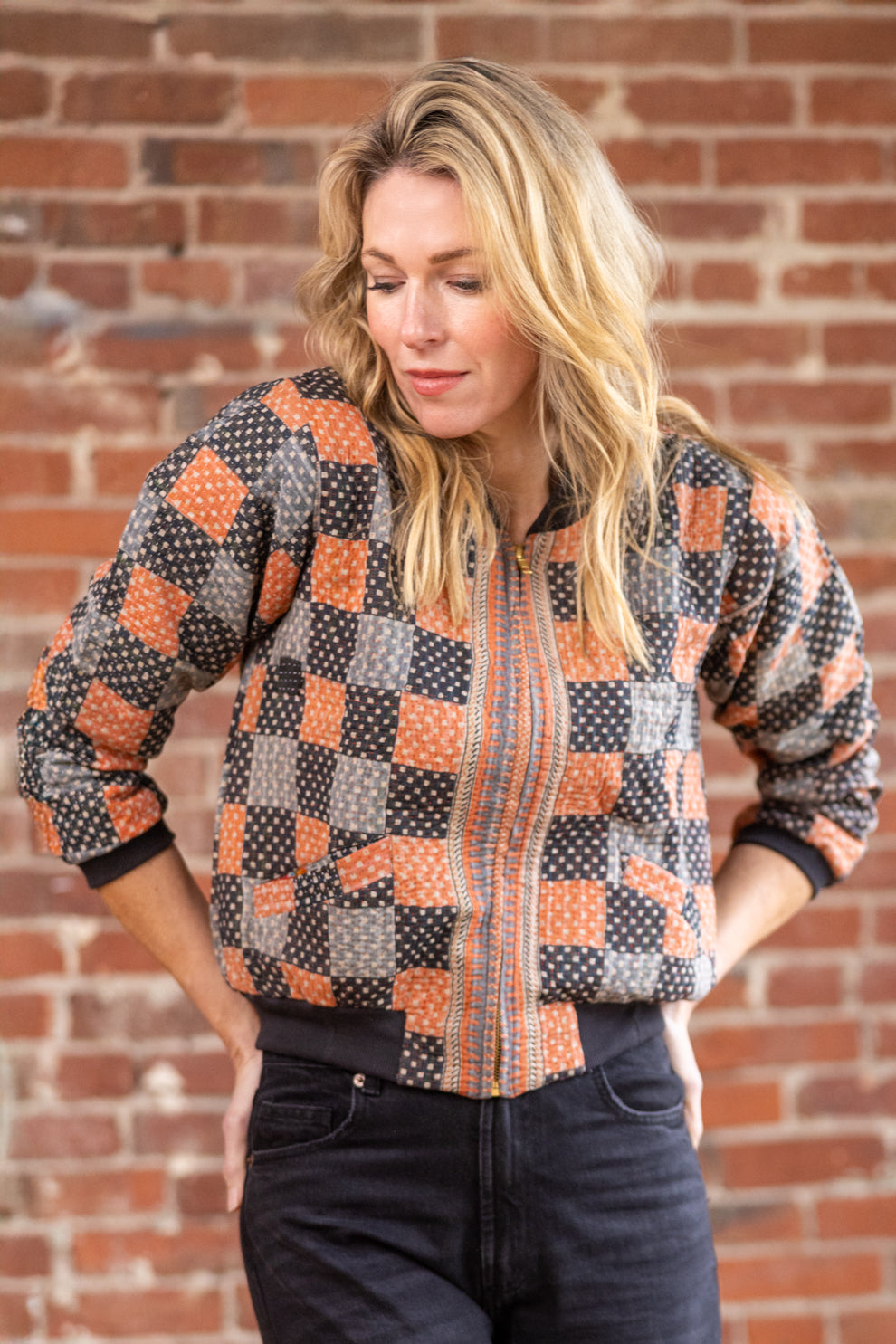 Nadia Bomber Jacket  | Vintage Kantha - Terracotta (M)