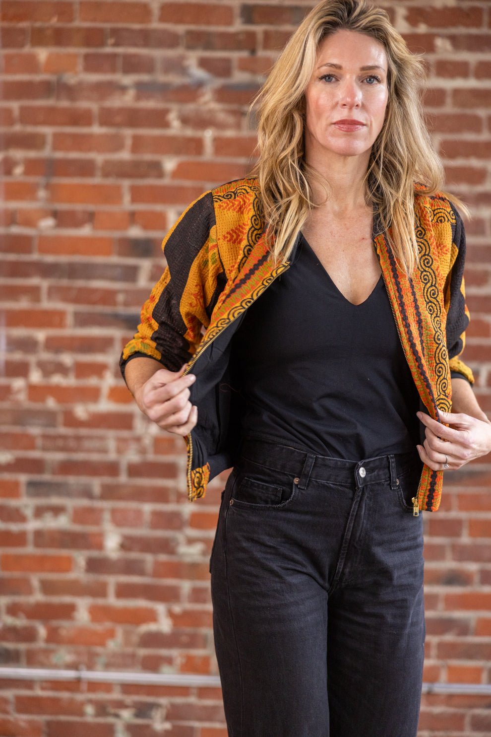 Nadia Bomber Jacket  | Vintage Kantha - Golden Ember (L)