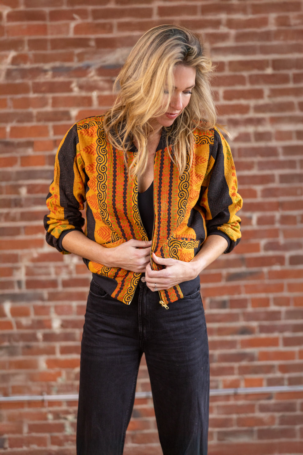 Nadia Bomber Jacket  | Vintage Kantha - Golden Ember (L)