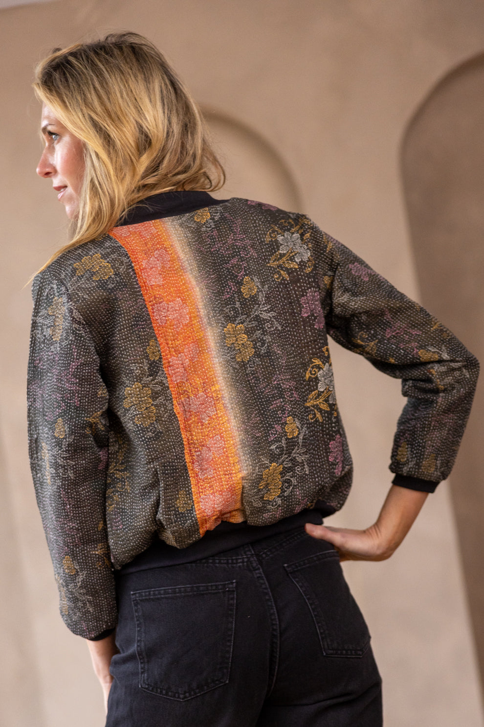 Nadia Bomber Jacket  | Vintage Kantha - Midnight Floral (L)