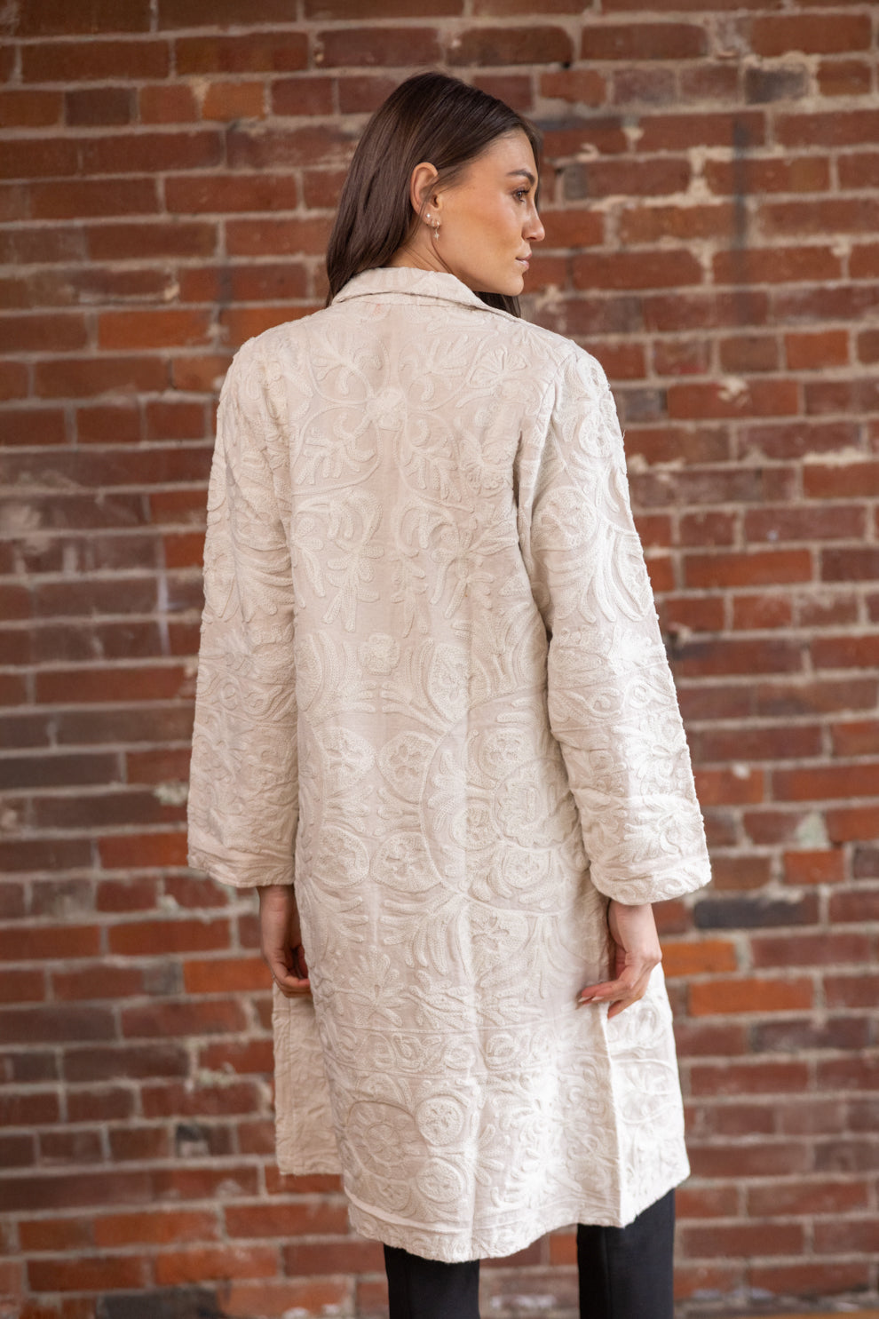 MALIKA COAT - White on White Embroidery