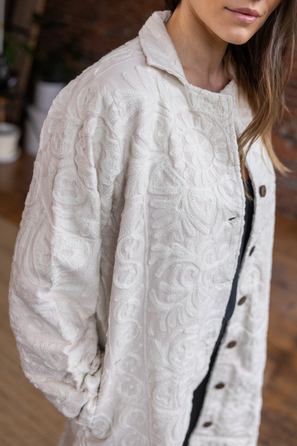 MALIKA COAT - White on White Embroidery