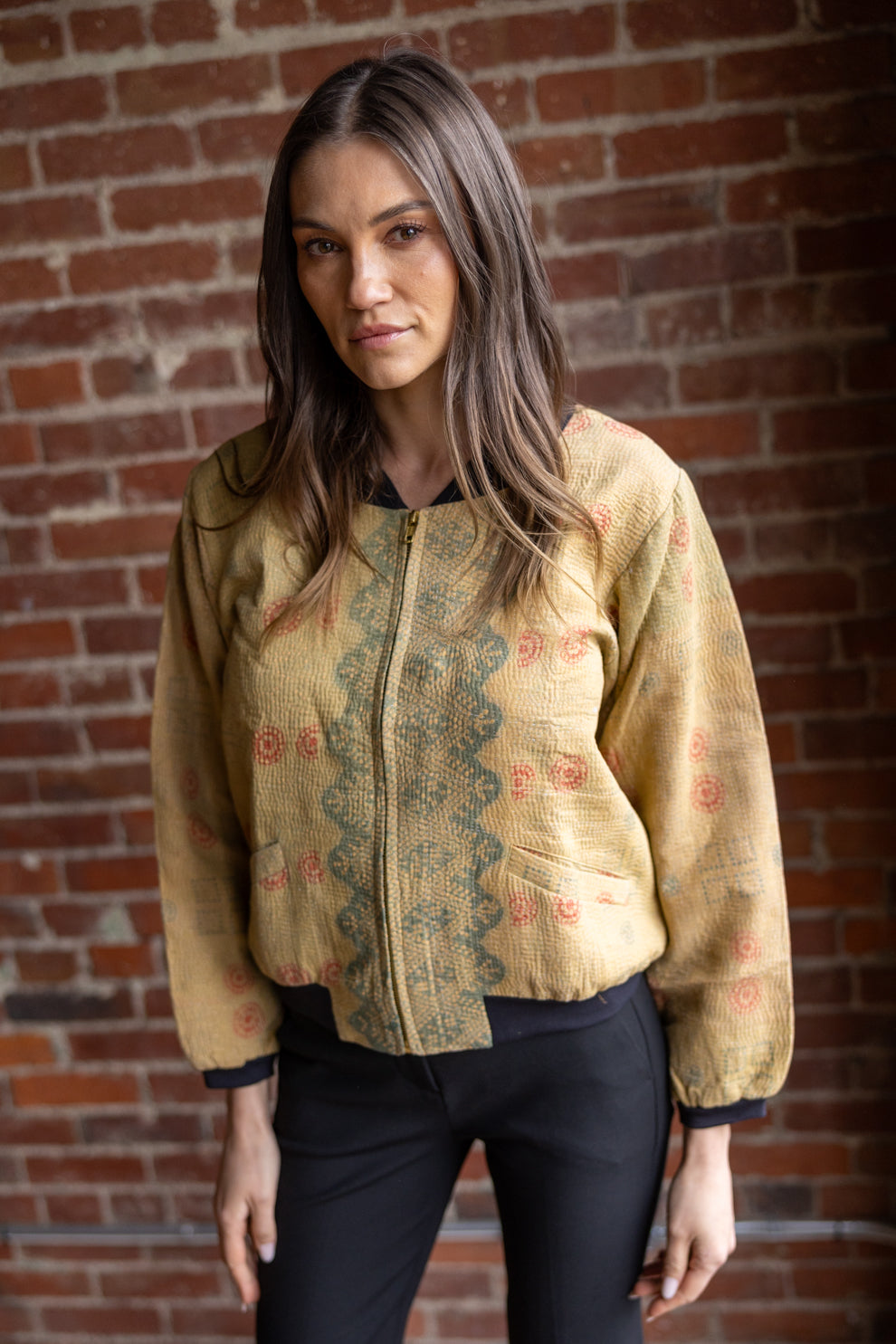 Nadia Bomber Jacket  | Vintage Kantha - Sand (L)