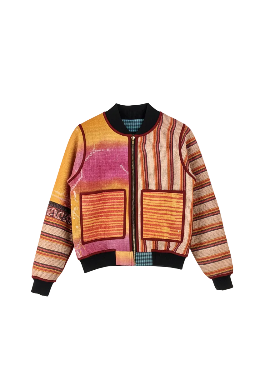 Sophia Reversible Kantha Bomber - Amber Transition Fusion - XS