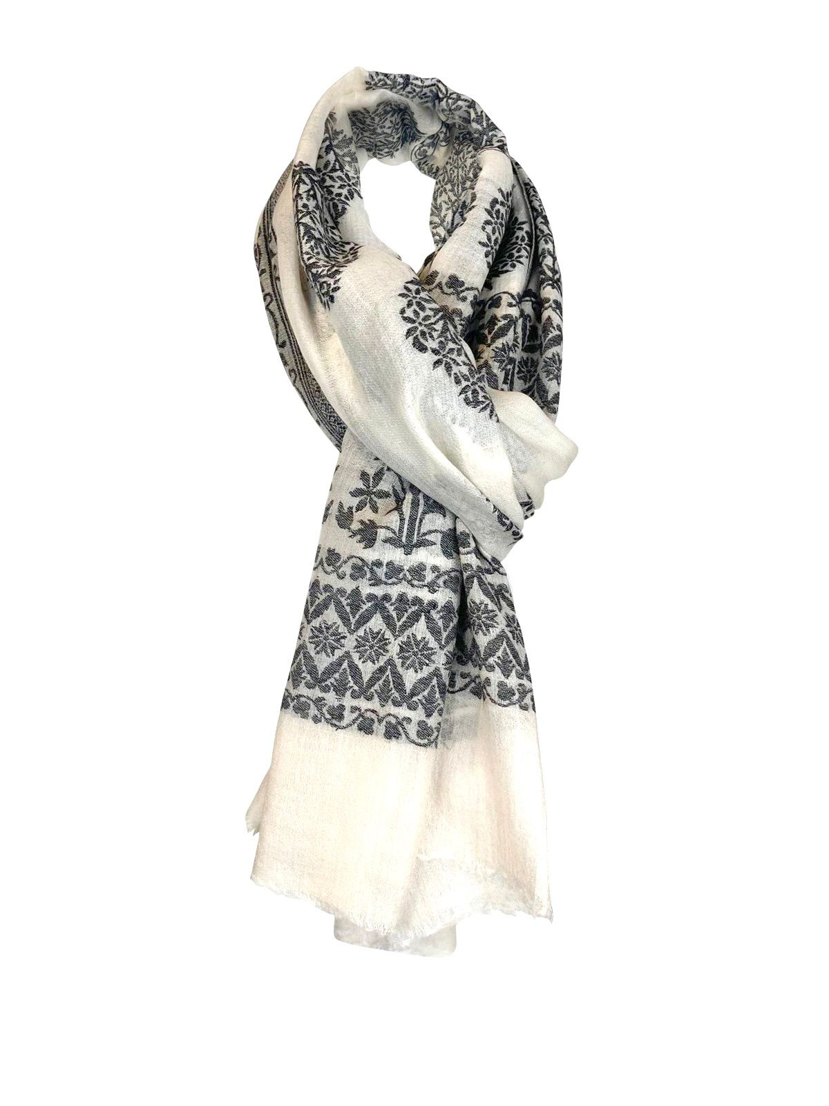 Cashmere Scarf - Black & White Kani Floral