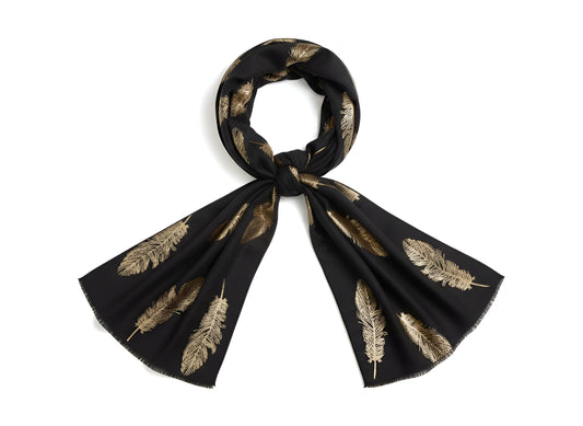 Cashmere Scarf - Black Feather