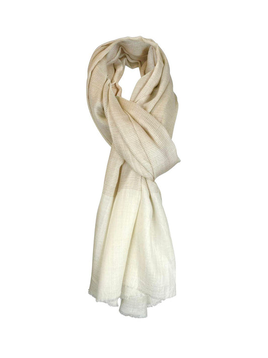 Cashmere Scarf - Soft Beige With Stripes