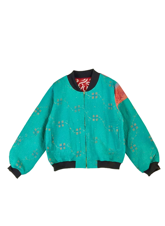 Sophia Reversible Kantha Bomber - Evergreen Classic - XL